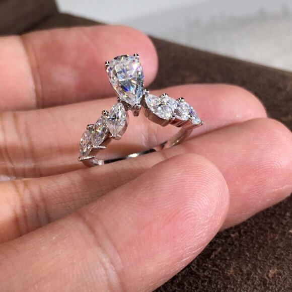 ▶Marquis Angle Wings Wedding Anillos Water Drop Pure CZ Pear Ring L183